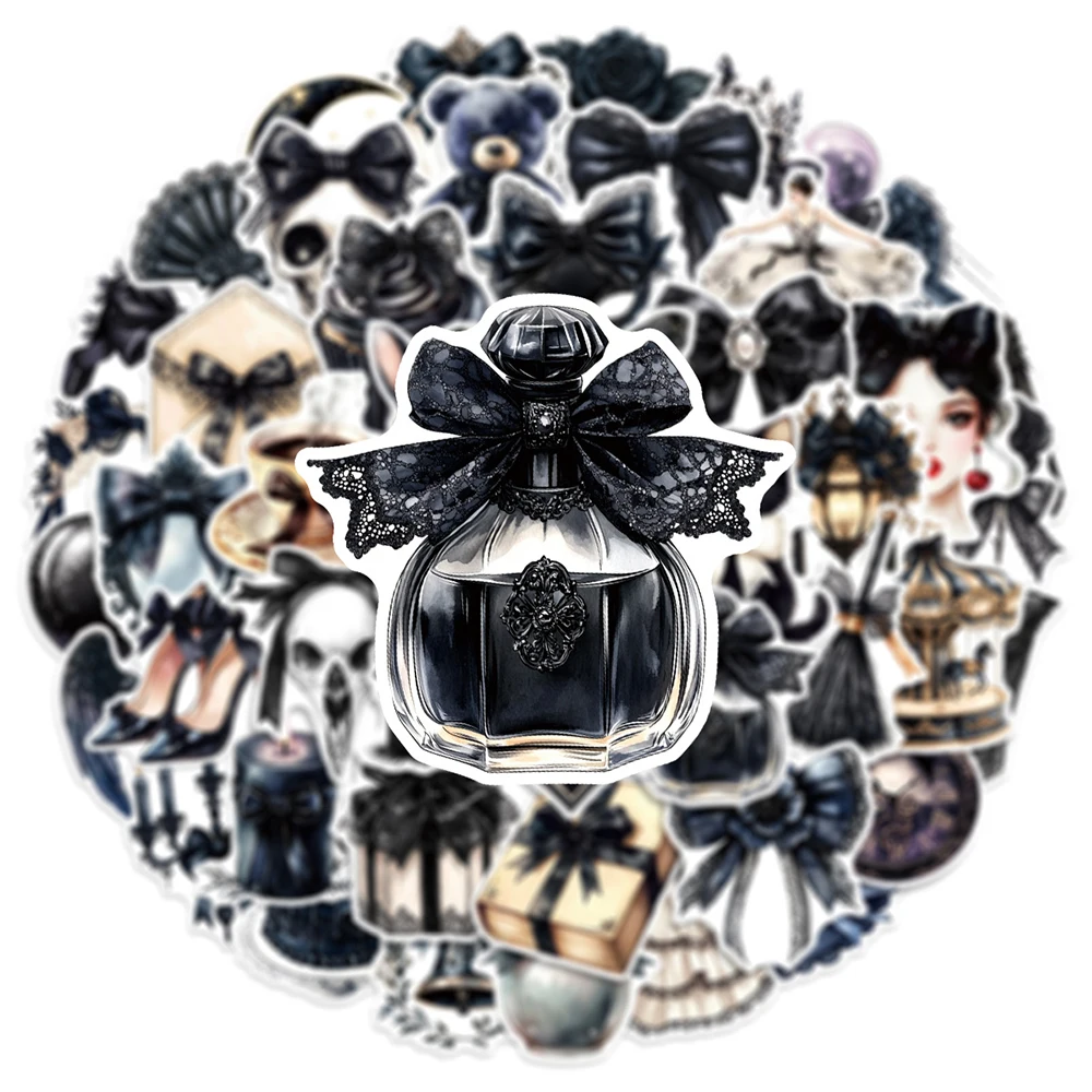 Pegatinas de dibujos animados con lazo gótico oscuro, calcomanías de decoración estética, papelería para teléfono, guitarra, juguetes adhesivos impermeables, 10/30/50 Uds.