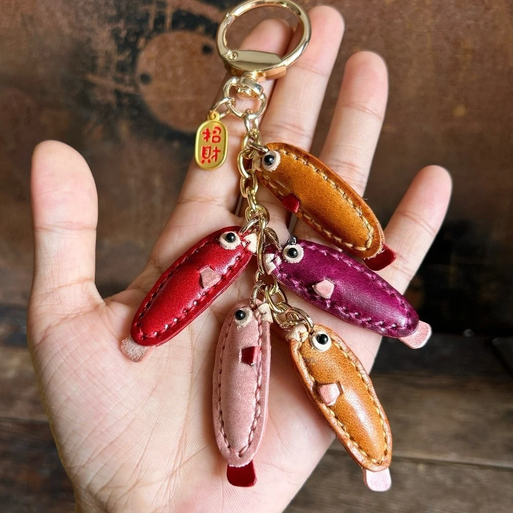 First-layer cowhide colorful fish string bag charm, car keychain, car ornament, surplus year after year pendant