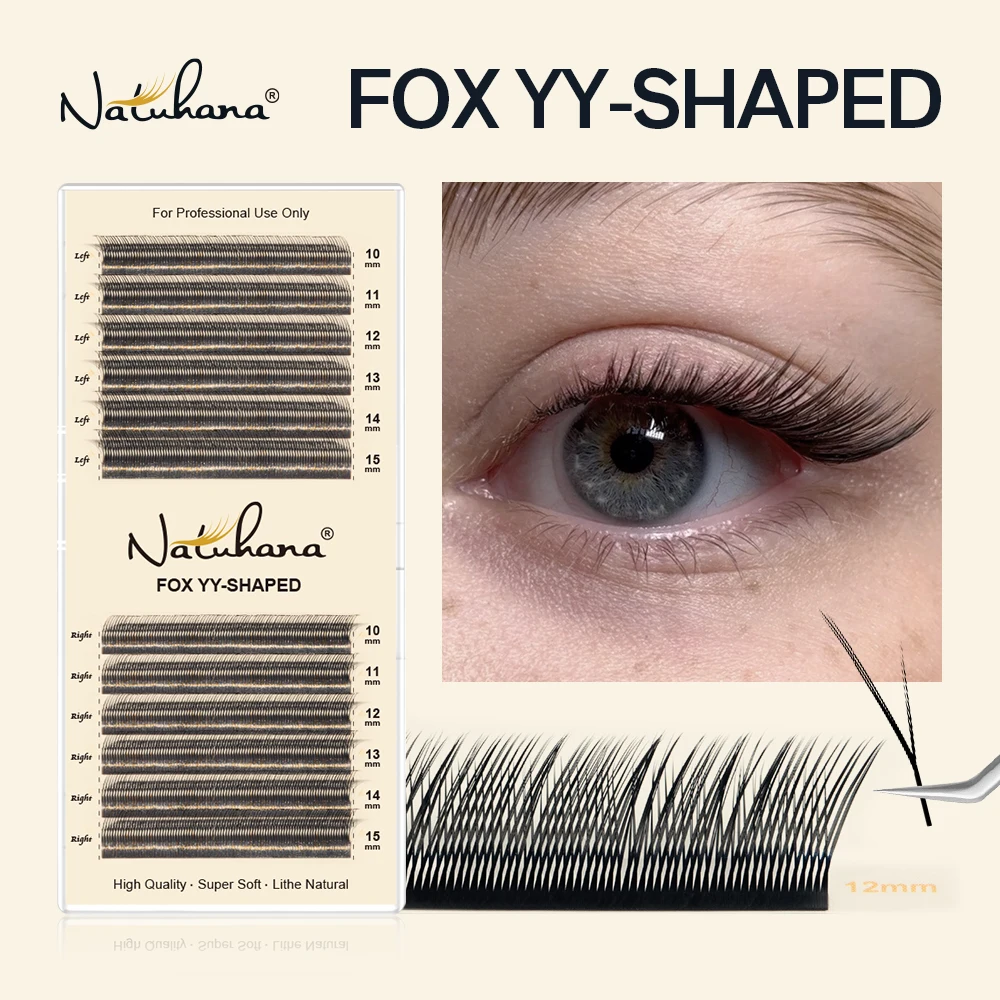 

NATUHANA Fox YY Shaped Eyelashes Extensions Matte Black Natural Soft YY False Lashes Premade Volume Fan Lashes For Makeup Tools