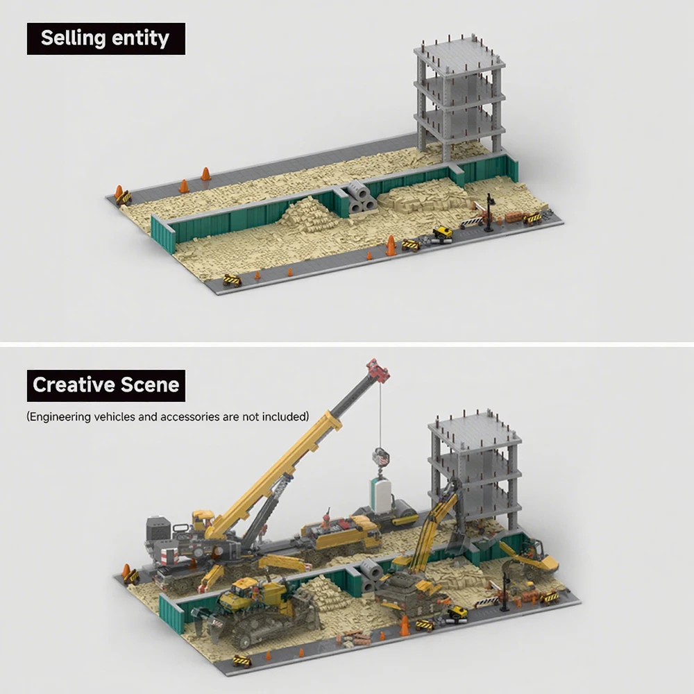 MOC City Engineering Street View Cantiere di costruzione modulare Espositore Modello Building Blocks Assemblaggio fai-da-te Regalo giocattolo per bambini