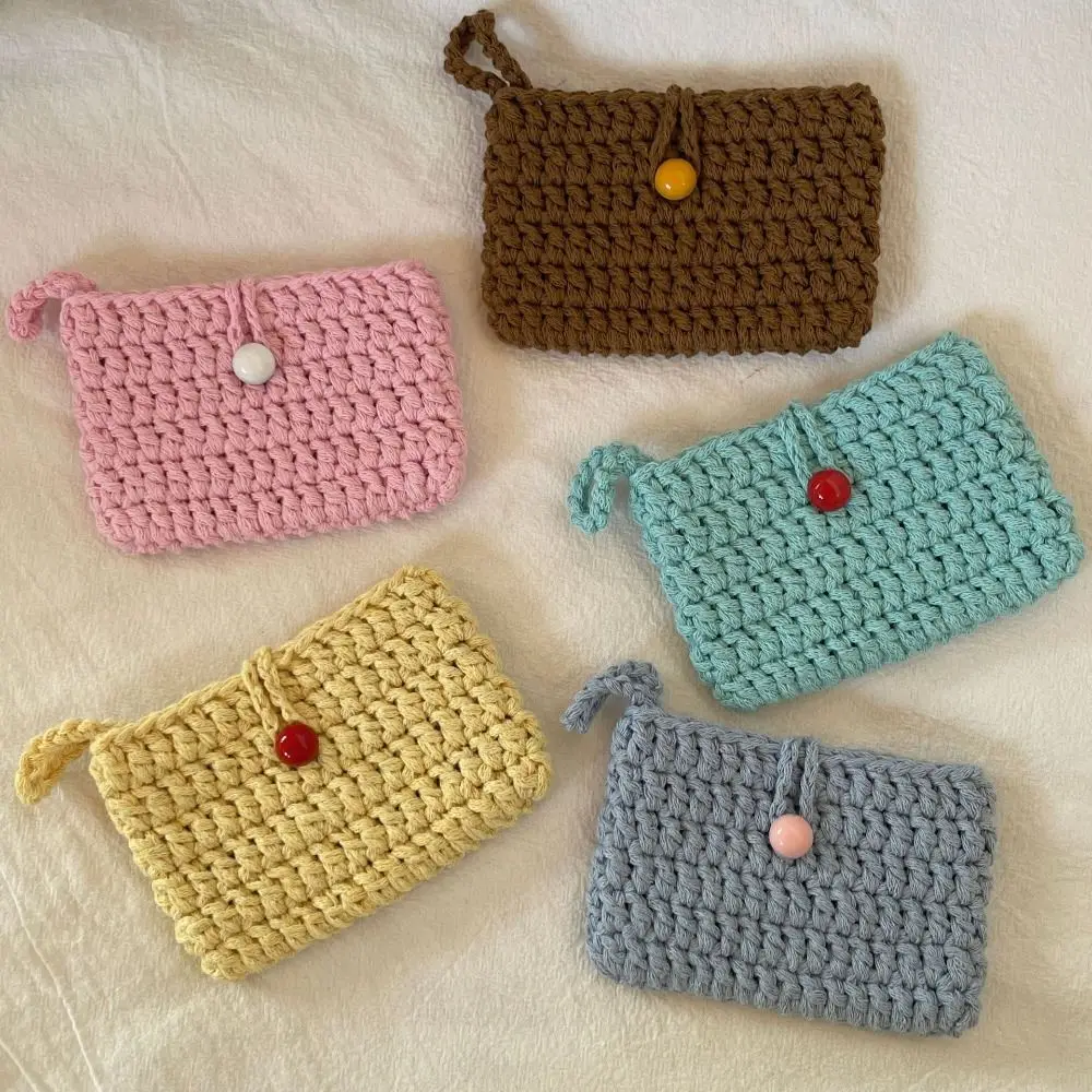 

Trendy Solid Color Weaving Card Bag Handmade Small Crochet Coin Purse Square Knitting Mini Handbags for Women