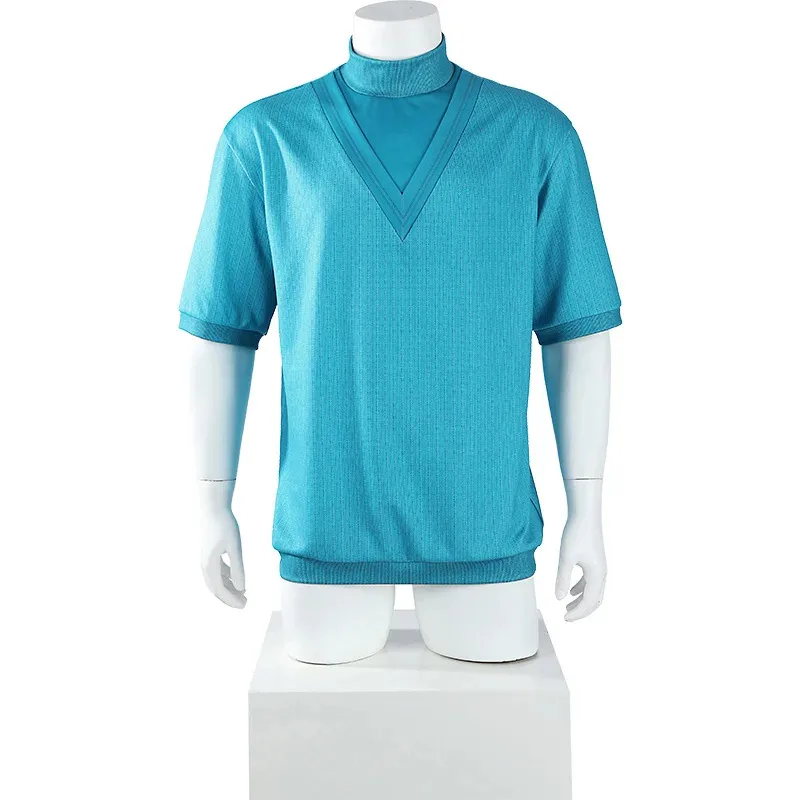 Dy20steve cosplay traje azul topo t camisa cosplay conjunto retro estilo futurista terno aventura roupa das mulheres dos homens halloween papel pla