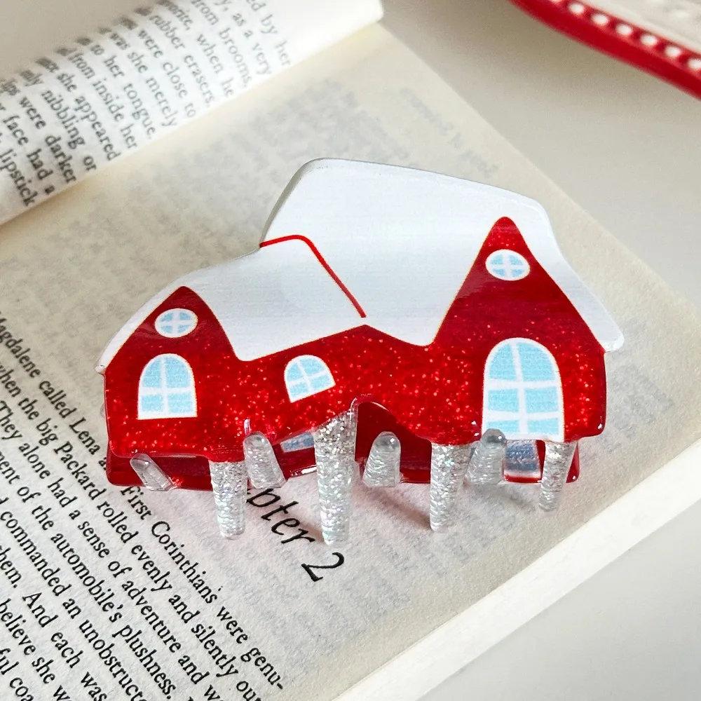 Acrylic Santa Claus Shark Clip Glitter Snowhouse Christmas Tree Hair Claw Headwear Sweet Cartoon Hair Grab Clip Festival