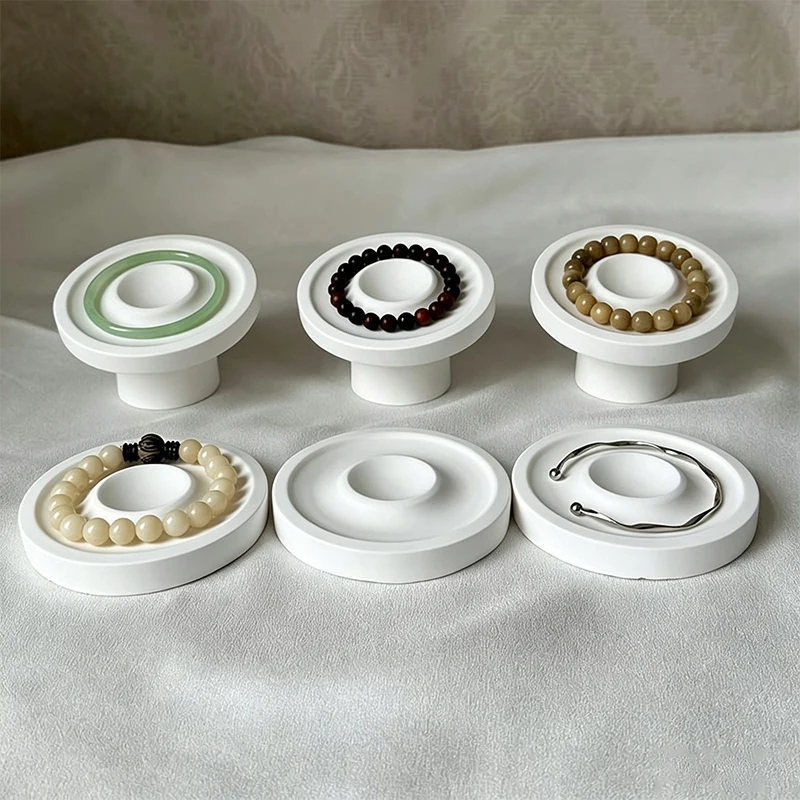 White Elevated Jewelry Display Tray - Tilted Pedestal Stand for Bracelets & Bangles, Minimalist Photography Props