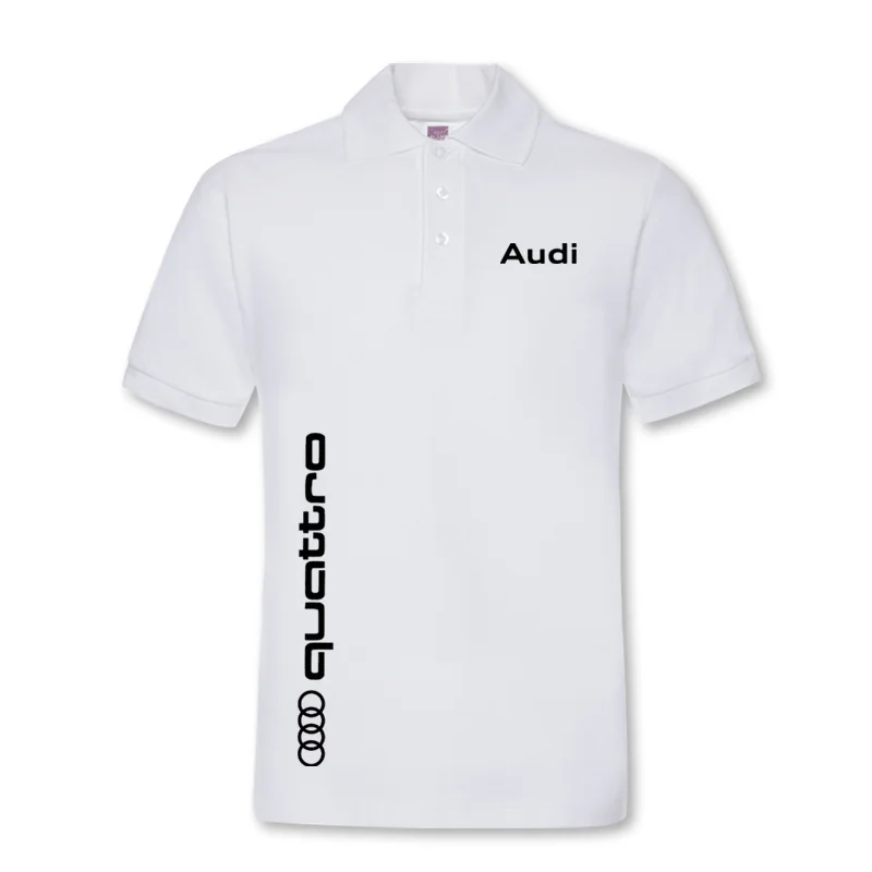 COOL Car Audi Printed Business Casual Sports Solid Color Short Sleeve Men\'s Popular Lapel Cotton Quality Polo Shirt