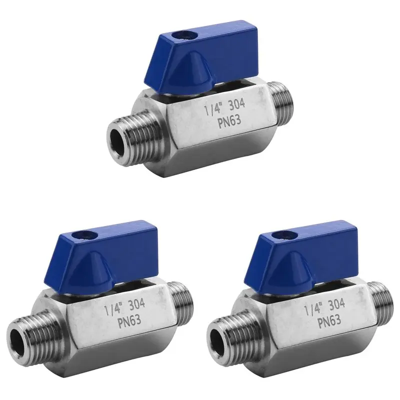 3x-ステンレス製ボールバルブ-1-4インチ-npt-ねじ込み式、小型ミニボールバルブ（1-4インチ、雄ねじ×雄ねじ）-b51b