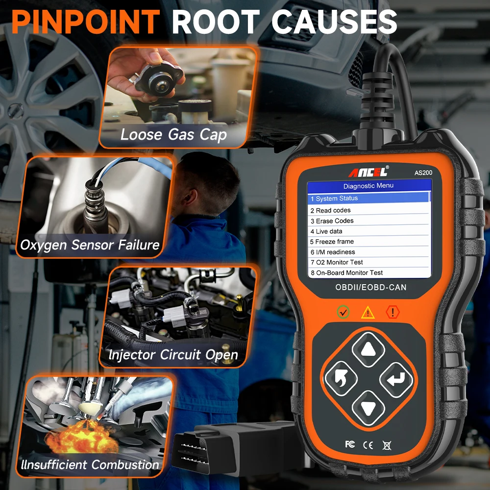 Multi-languages ANCEL AS200 Full OBD2 Functions OBDII/EOBD Auto Diagnostic Tool Code Reader Scanner for Checking Engine Faults
