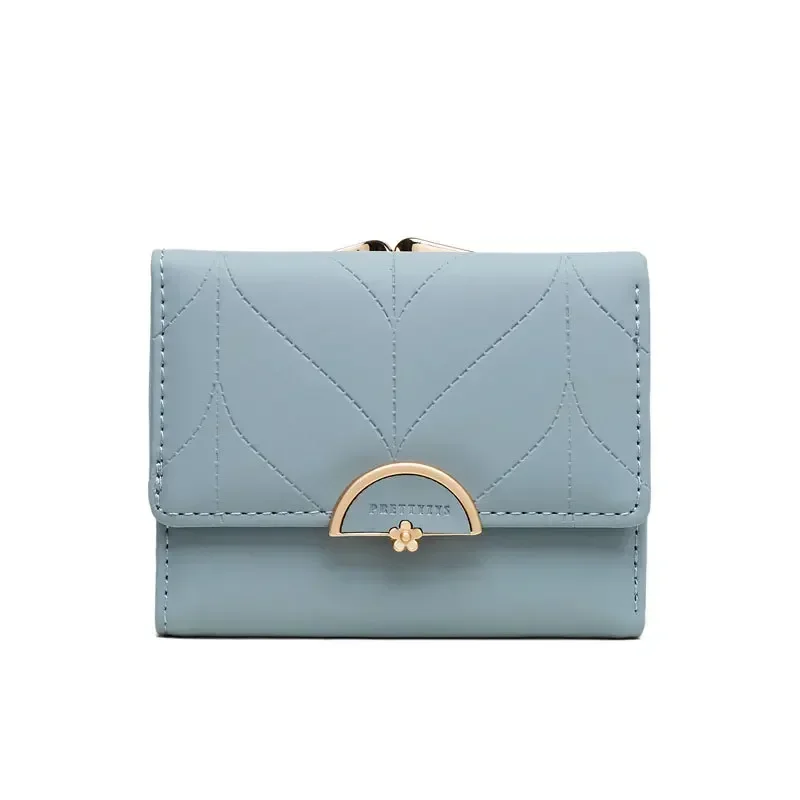 Women Light Green Trifold Wallet PU Leather Small Card Coin Purse Ladies Snap Clutch Short Wallet