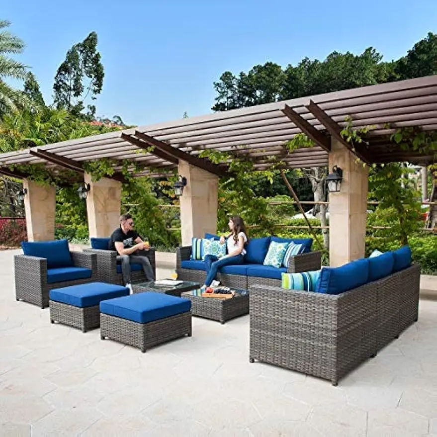 

Patio Furniture Set 12 Pieces Outdoor Conversation Set Wicker Sectional Sofa Sets with Thick Cushions Fully Assembled Furniture