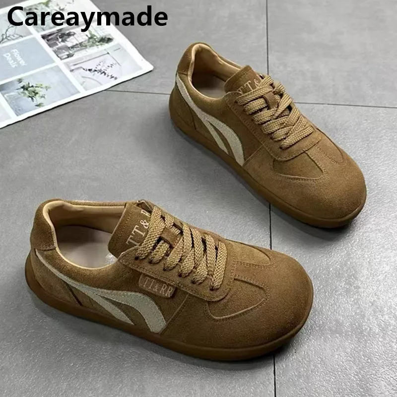 Careaymade-Echt Leren Damesschoenen, Cowsude Platte Duitse Trainingsschoenen, Casual Zachte Zolen Comfortabele Sportschoenen