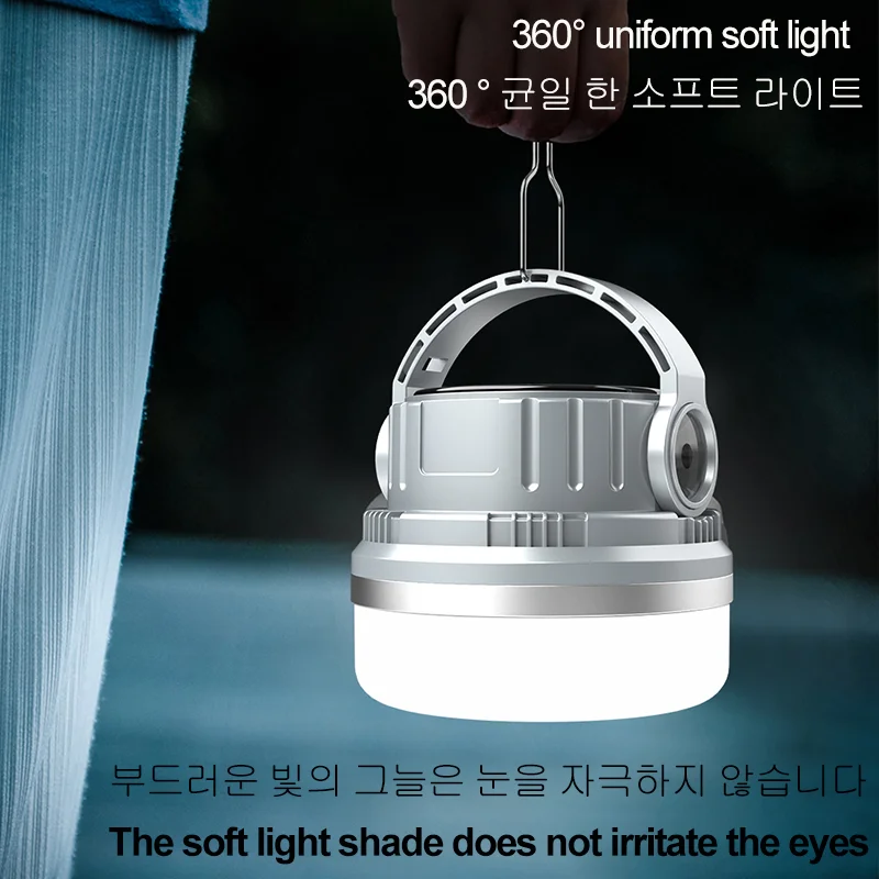 Solar Camping Lantern LED USB Rechargeable Tent Lamp Portable Camping Light with Hook Waterproof Bulb Lamps for Outdoor Lighting