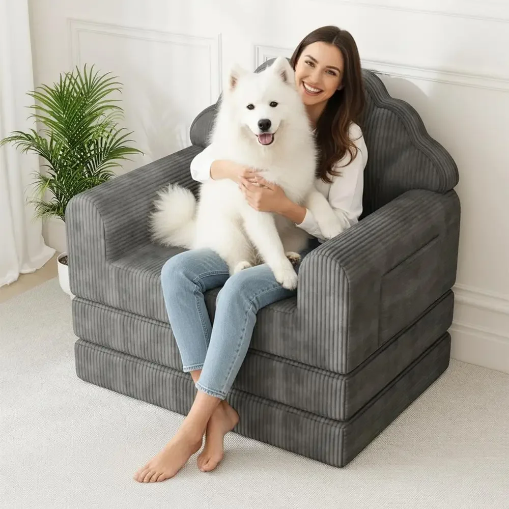 

Convertible Sleeper Chair with Back Support, 2-in-1 for Adult Use, 75 x 34, Grey Bean Bag Lounger for Compact Spaces
