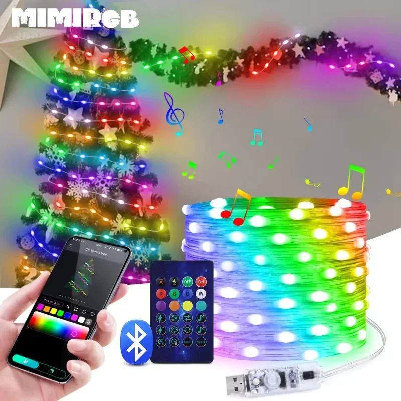 شريط إضاءة USB ذكي RGB سلسلة بلوتوث لون الحلم ضوء 5 فولت عيد الميلاد حفلة عيد ميلاد جارلاند ديكور أضواء الجنية للمنزل