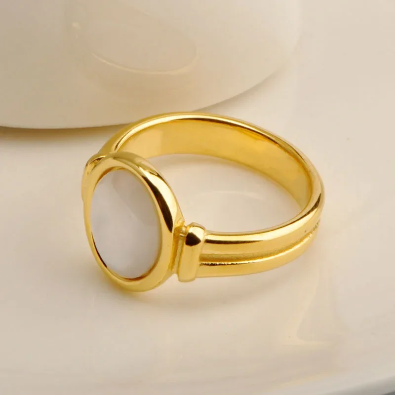 Fashion Vintage Stainless Steel Shell Oval Ring For Women Girl  Non Tarnish Elegant Charm Party Jewelry