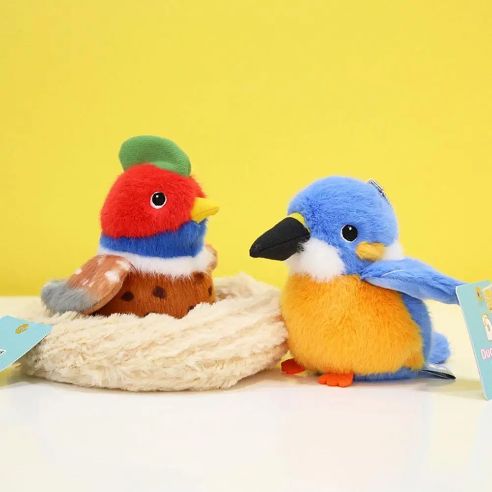 12cm Cute Bird Plush Pendant Cartoon Chubby Bird Parrot Sparrow Bird Nest Shape School Bag Keychain Exquisite Gift For Girl