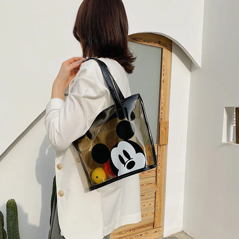 Disney-Sac à Main Transparent pour Femme, Imprimé Dessin Animé, Mignon, Décontracté, Mode, Shopping