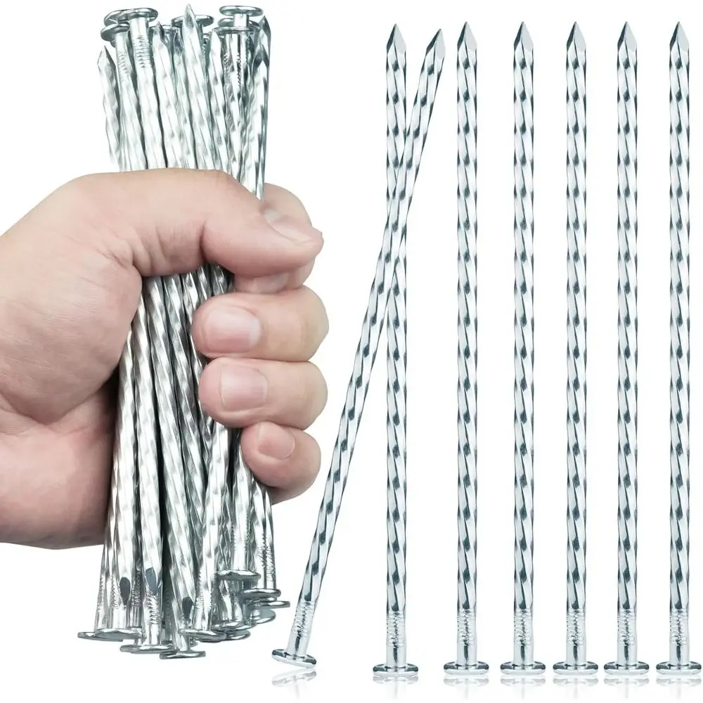 

6.3-Inch Heavy-Duty Galvanized Spiral Metal Spikes, 300-Pack for Landscaping, Paver Edging, Weed Barrier, and More