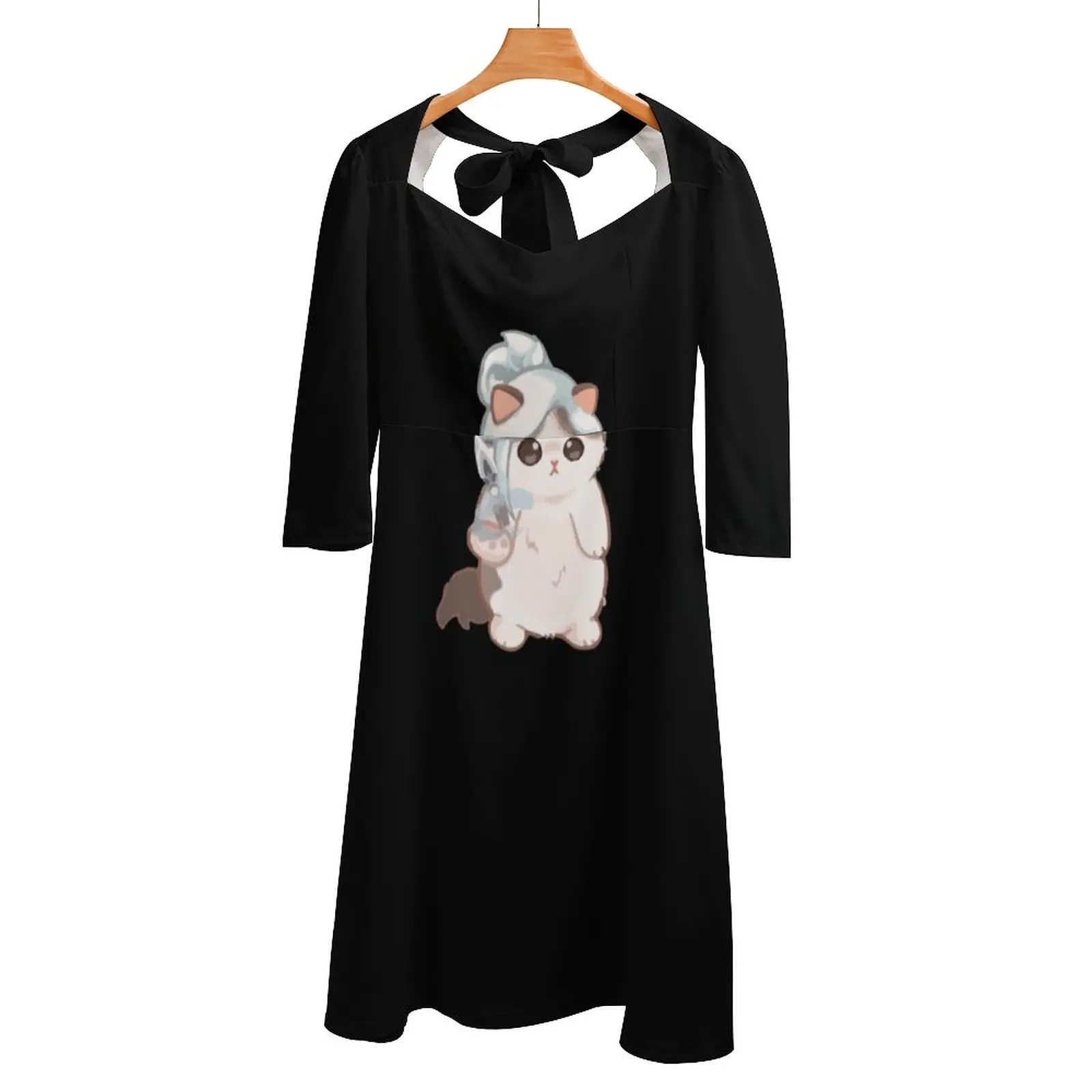 Minimalist Jett Cat Cute Surprised Penguin Catjett Back Lacing Backless Dress Square Neck Dress Sweet Elegant Dress Tags Video