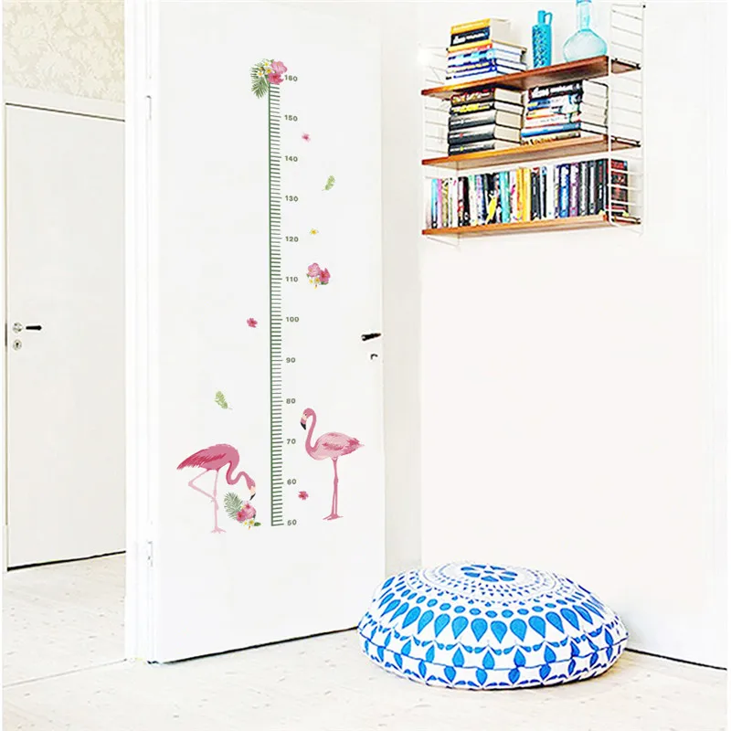 Flamingo Pattern Growth Chart Wall Stickers For Kids Room Home Decoration Safari Animal Mural Art Height Measure Decal Poster