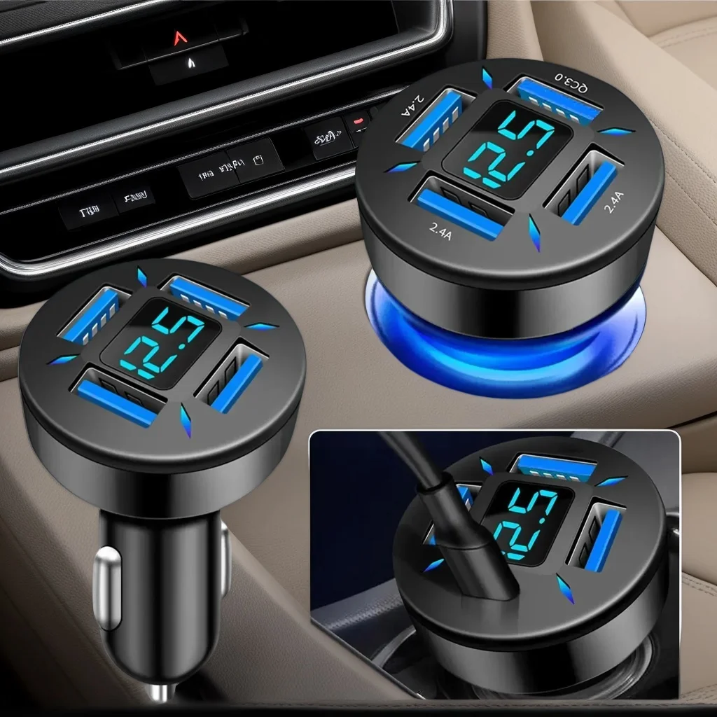 

4-Port USB A/C Quick Car Charger – 66W High-Speed Phone Charger Adapter for Smartphones in Vehicles