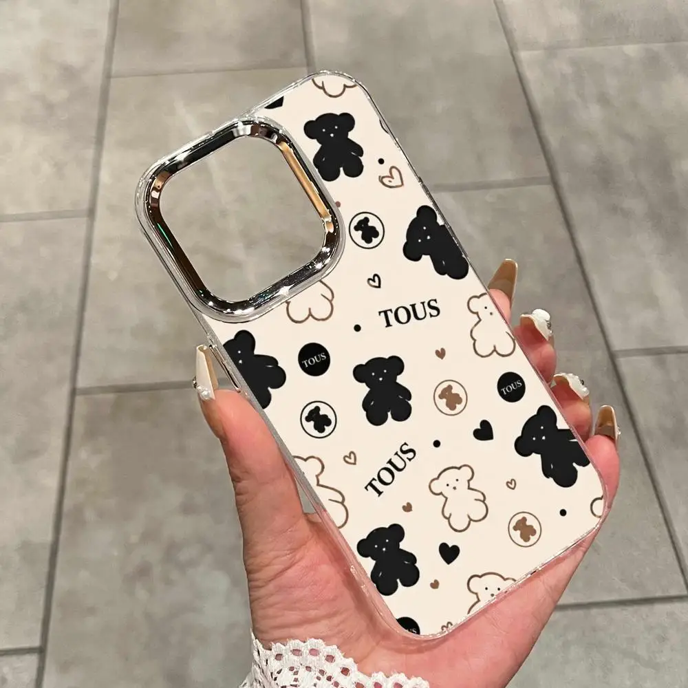 Luxury T-TOUS Teddy Bear Electroplated Lens Frame Clear Phone Case for iPhone 17 Air 16 15 14 13 12 11 Pro Max XS Max X Cover view 6
