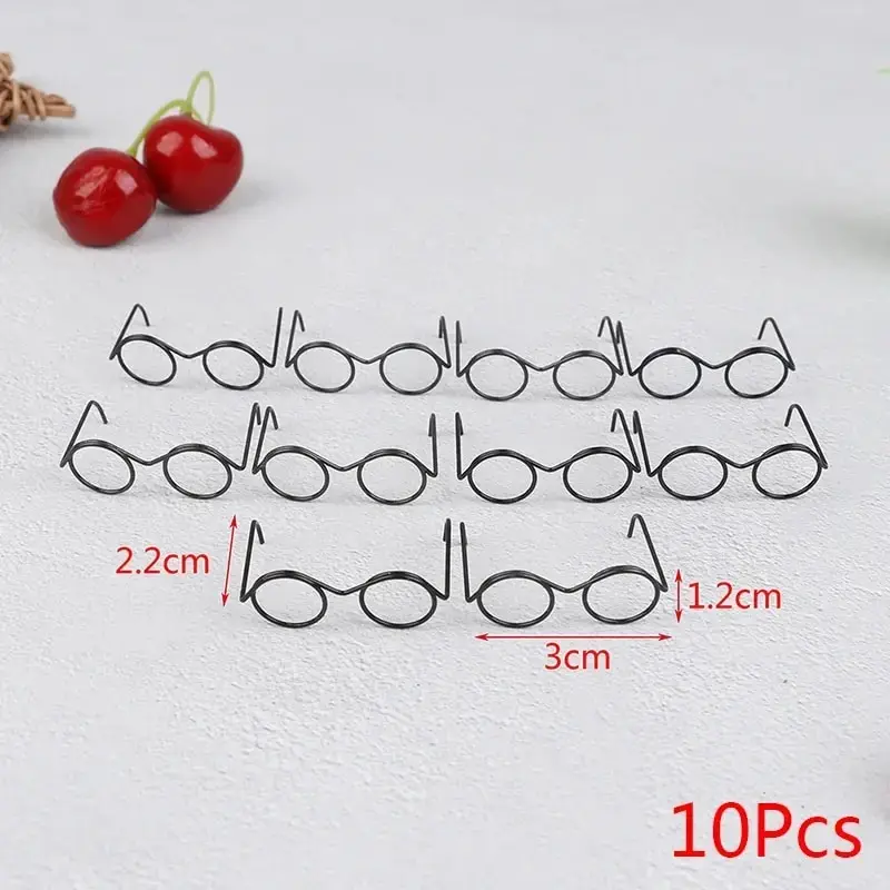 10Pcs Fashion Round Frame Lensless Retro Cool Doll Glasses For 30cm No Lens Black