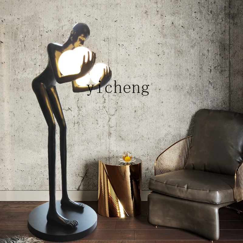 ZC  humanoid sculpture holding the ball and landing in the hotel lobby living room creative large human body landing ornament