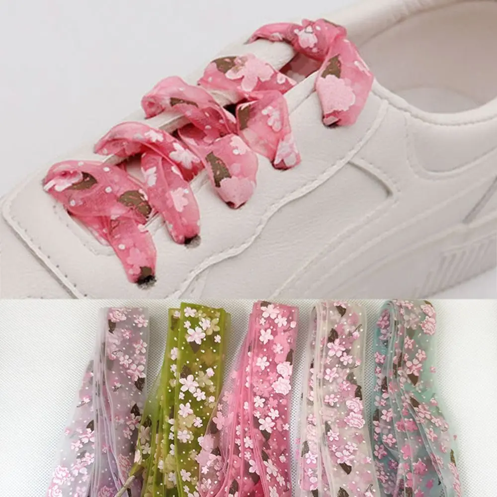 1 Pair Flat Snow Yarn Printing Shoelaces Ultra-thin 2.7CM Width Snow Yarn Shoe Laces Satin Silk Ribbon Sports Sneaker Shoelace