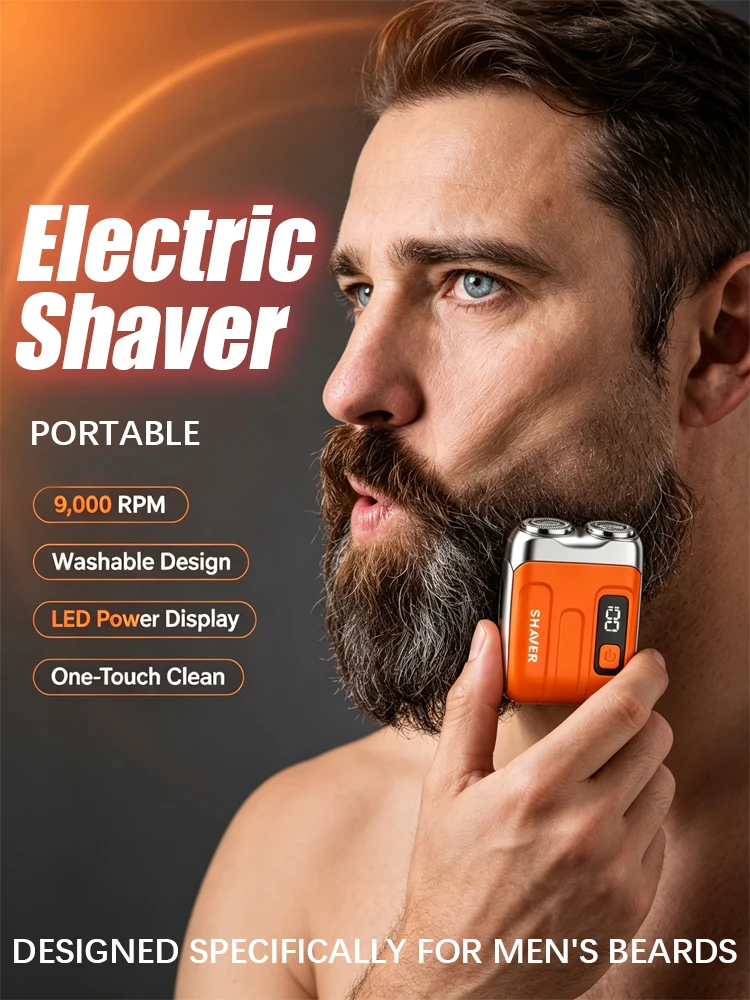 電気シェーバー-ミニ-ポータブル-充電式-防水-男性用ひげ剃り-交換用カミソリヘッド付き