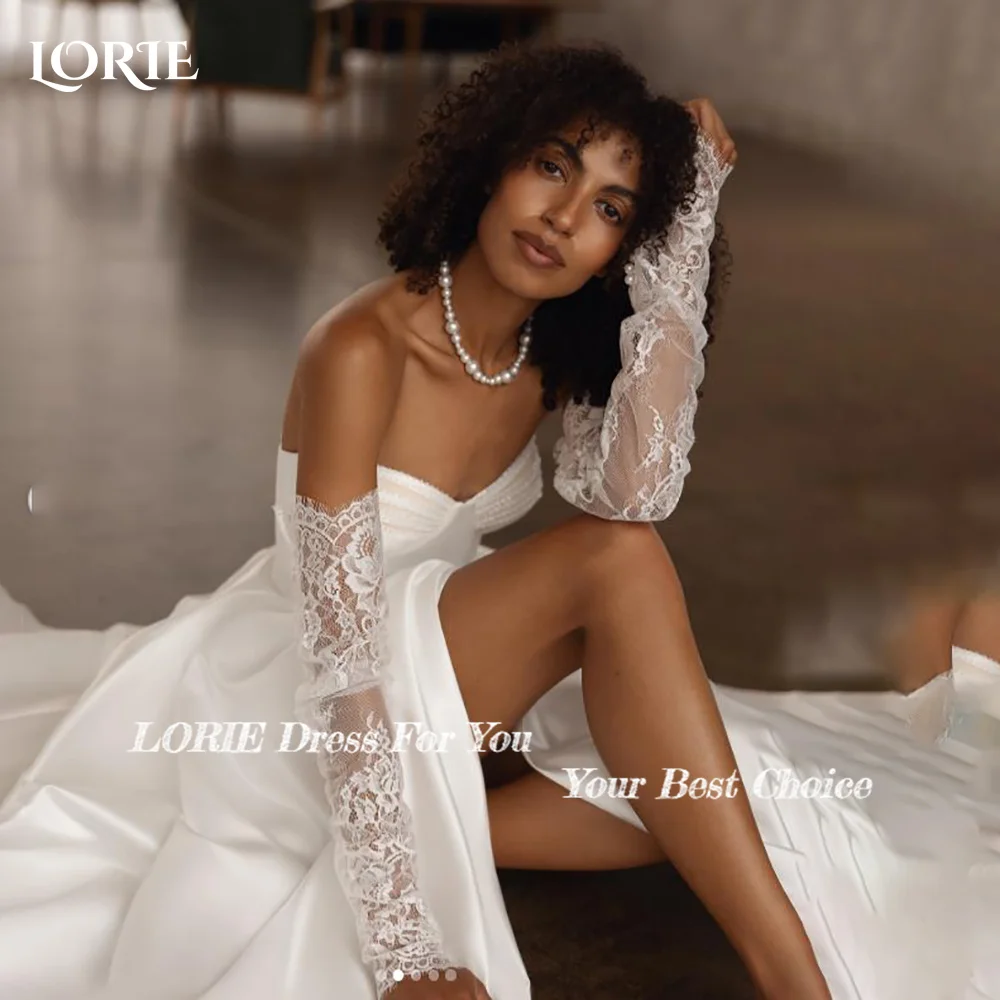 

LORIE Vintage Lace Mermaid Wedding Dresses Pleats 3D Flowers Bridal Gowns Appliques Long Sleeve Corset Bride Dress Customized