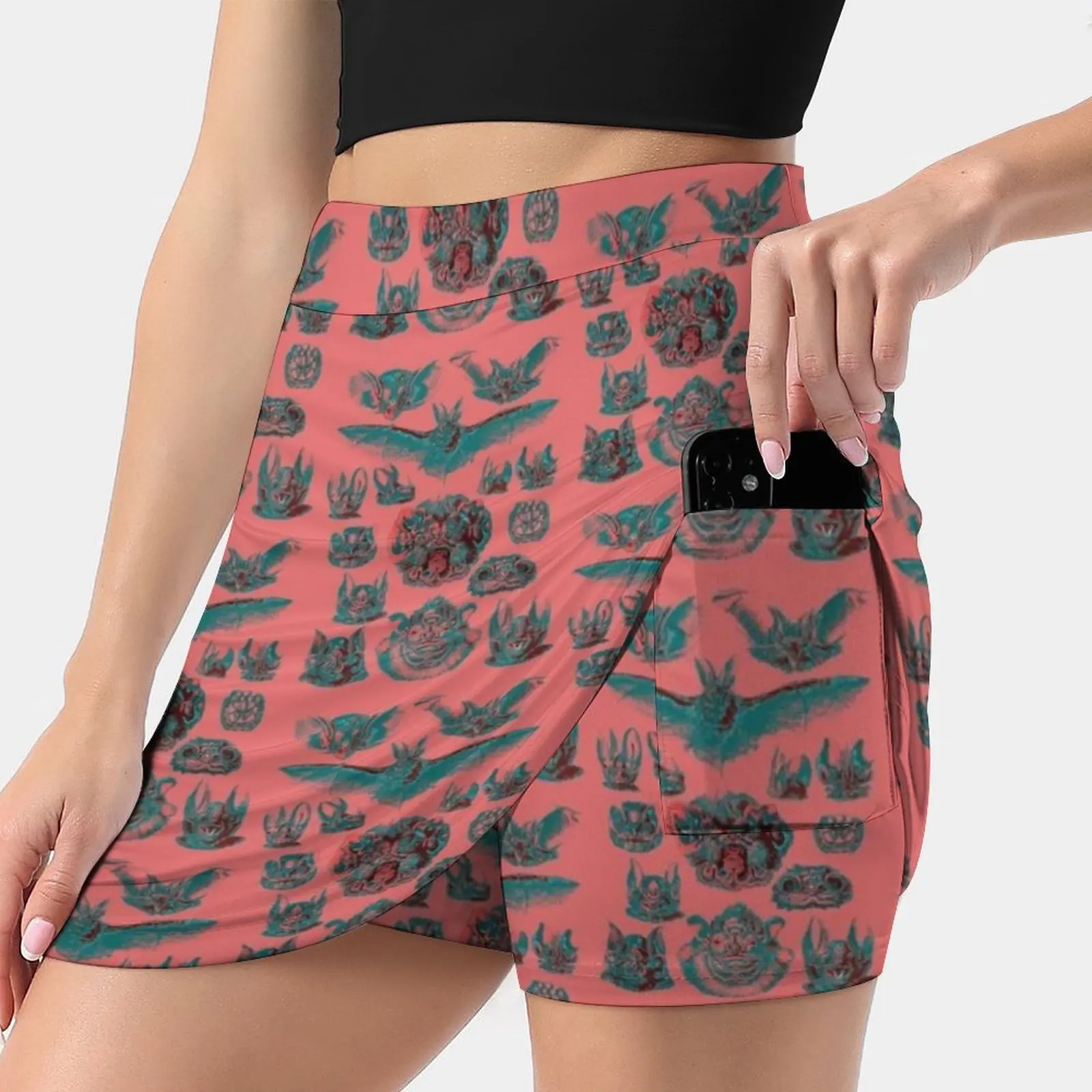 

Fine Art Peach And Aqua Bats Women's skirt Mini Skirts A Line Skirt With Hide Pocket Kunsformen Der Natur Peach Aqua Bats