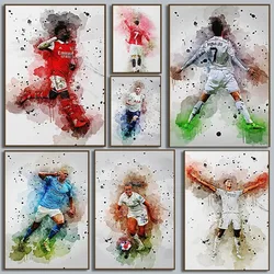 Collection of Famous Football Players Watercolor Character Image Poster Ky-lian Mbapé De-jan Canvas Painting Wall Art Home Decor