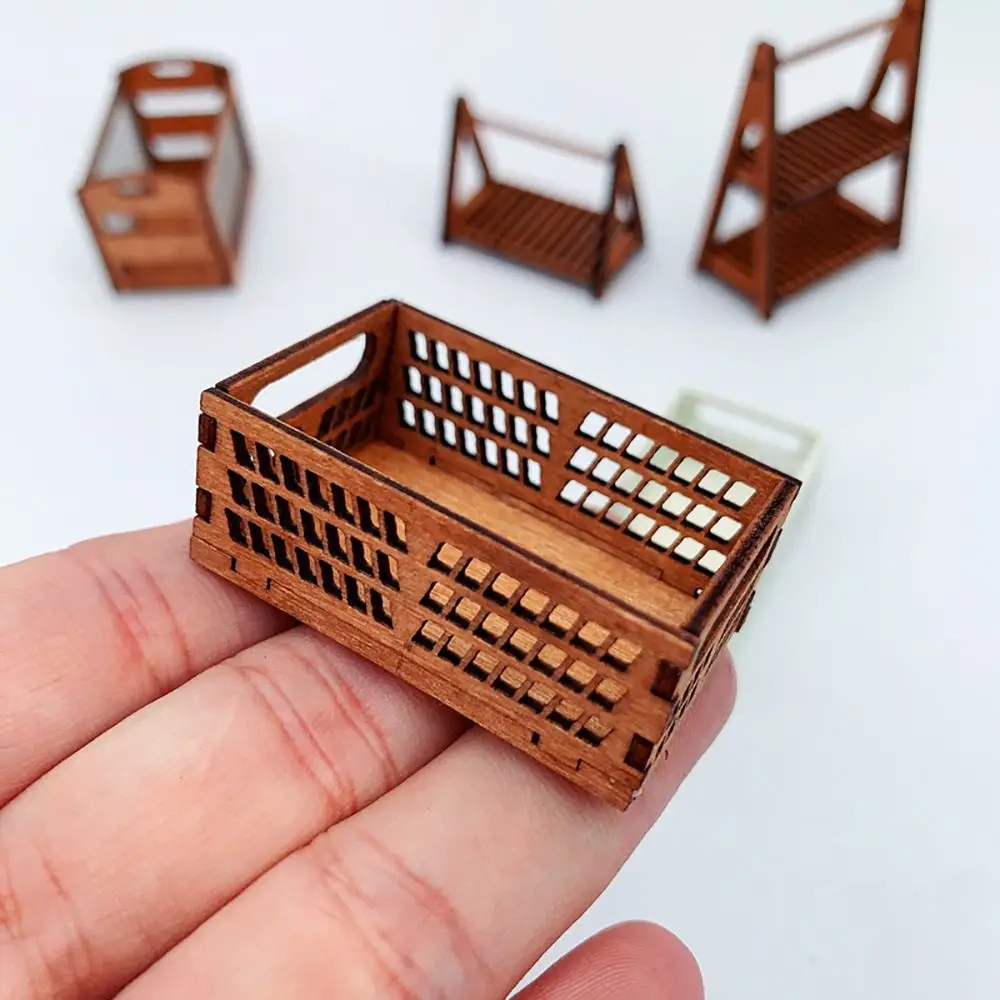 Multi-styles Wood Dollhouse Storage Box Doll House Furniture Doll Accessories Miniature Wooden Shelf Fairy Garden Scene Model