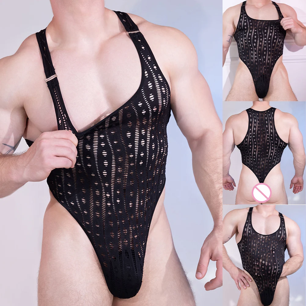 

Mens Bodysuit Tops Sheer Transparent Tights Shaper Night High Cut Thong Bodysuit Sexy High-Elastic Intimate Underwear