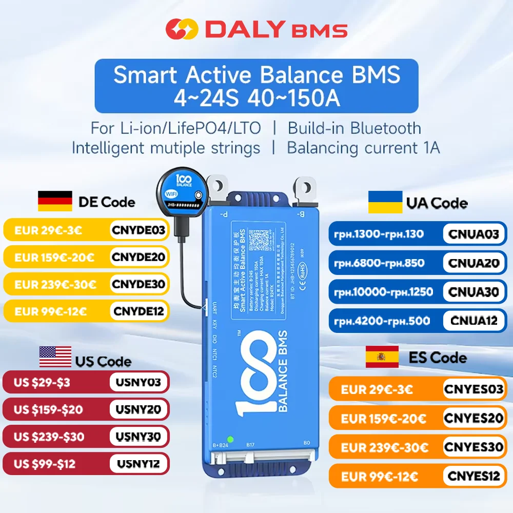 

Daly 100 баланс BMS 8-24S 8-17S 4-8S 40A 60A 80A100A150A активный баланс bms lifepo4 smart wifi встроенный btjk 12 В 24 в 60 в li-ion