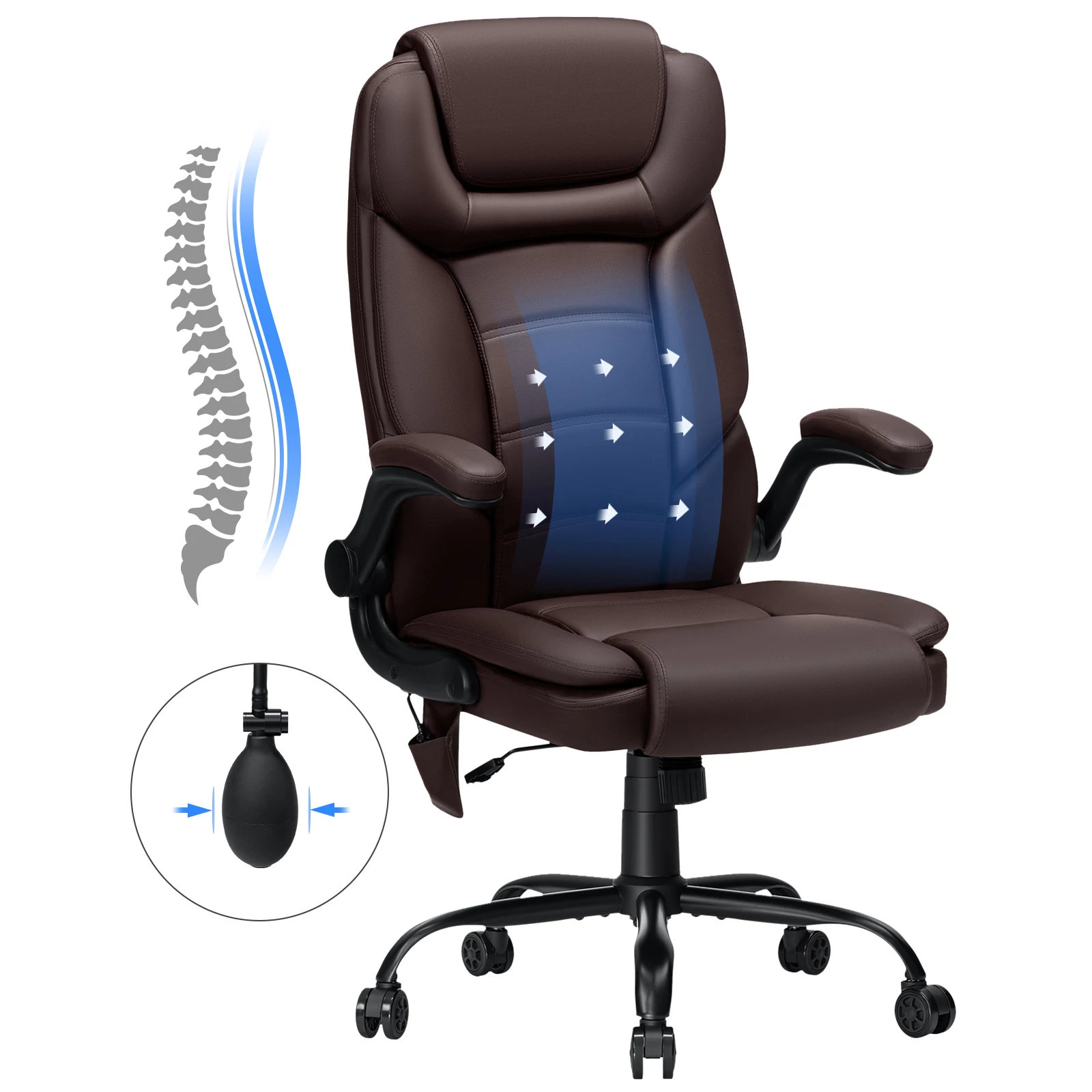 Office Chair Ergonomic High Quality Leather Adjustable Height Reclining Backrest Orthopedic Inflatable Recliner Gaming Chair