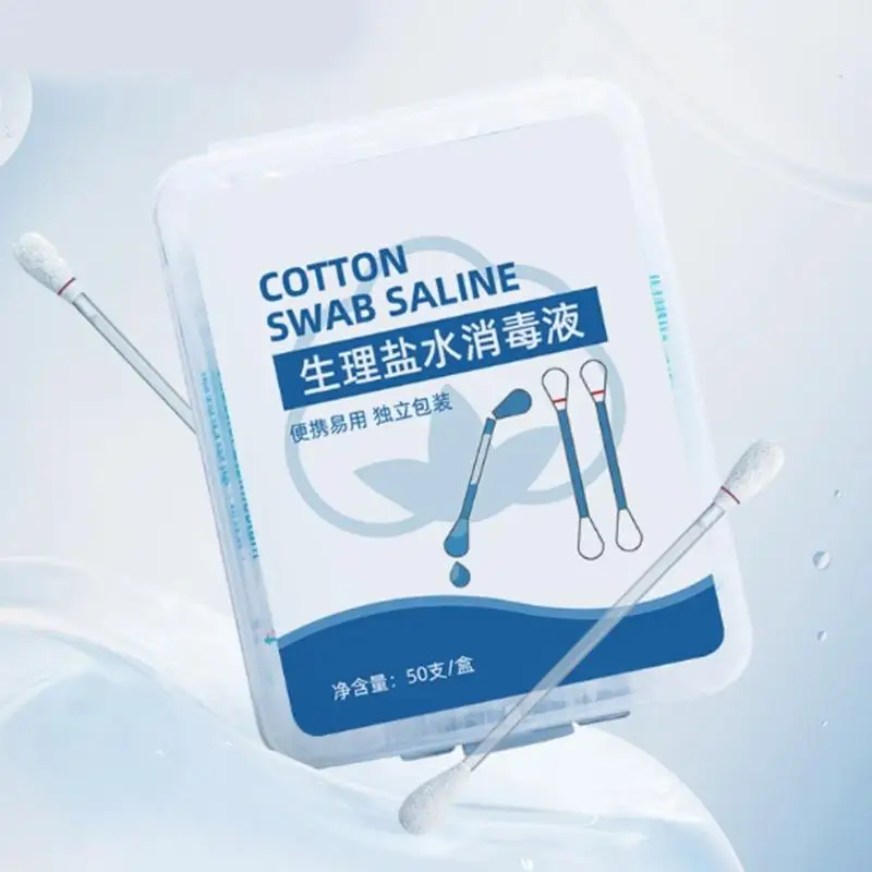 50pcs生理食塩水溶液綿棒防腐剤綿棒生理食塩水クレンジングコットンスワブT4MB