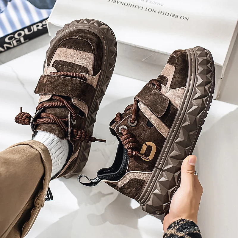 Men's Sports Shoes Fashion Designer Tire Sole Running Shoes Teenagers Thick-soled Low-top Casual Super Fiber Trendy Sneaker