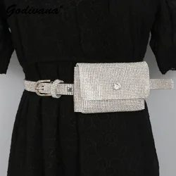 Shiny Rhintsone Belt for Women INS Sparkling Rhinestones Diamond-Embedded Heavy Industry Mini Waist Bag Key Coin Purse Bag
