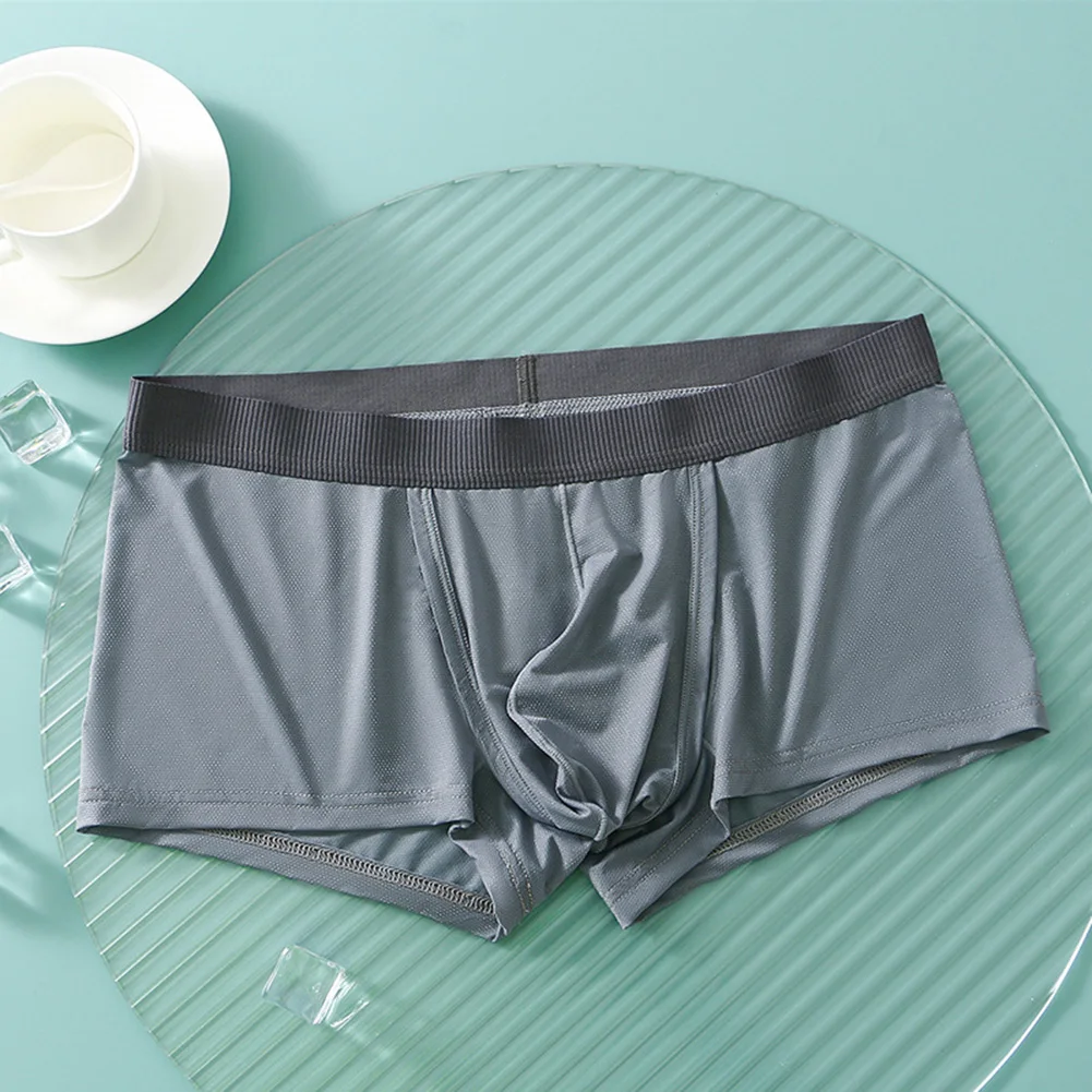 Men Summer Ice Silk  Mesh Breathables Underwear Pouch Bulge Briefs Shorts Panties Slim Fit Solid Male Shorts