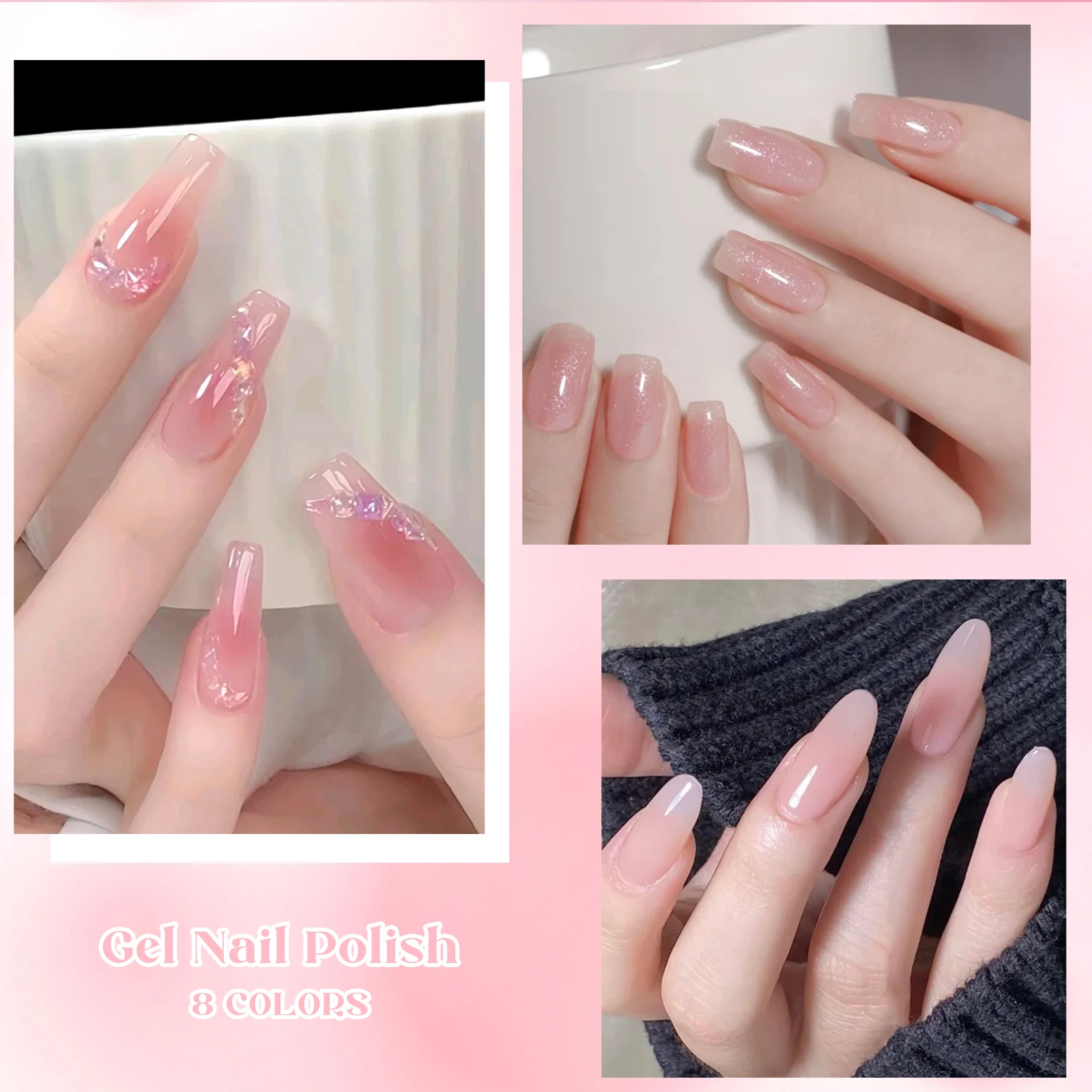 Zestaw 8 szt. Nude Jelly Gel Lakierów do Paznokci z Pudełkiem, Półprzezroczyste Kolory, Półtrwały Soak Off UV LED Żelowy Lakier do Paznokci, Akcesoria do Manicure