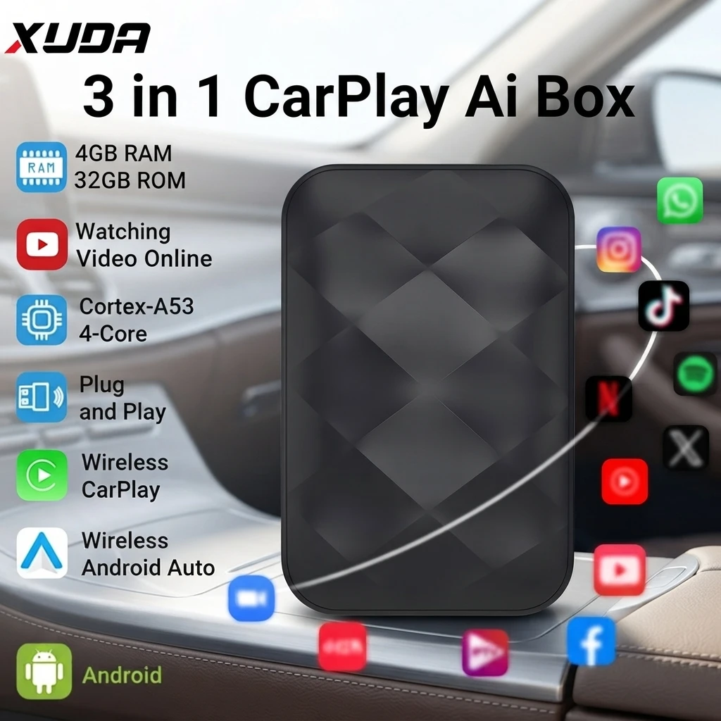 2026 new Android 14 CarPlay AI Box Wireless CarPlay Android Auto Adapter 3-in-1 System, available in 2+16GB/4+32GB options