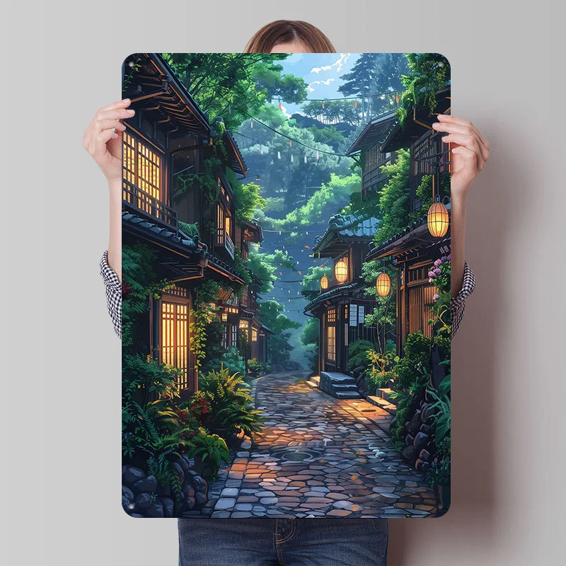 Green Street in Japan Blechschild Poster Individualisierte Retro Wandkunst Vintage Metallschilder für Zimmer Gamer Dekoration Gaming Wand Deko