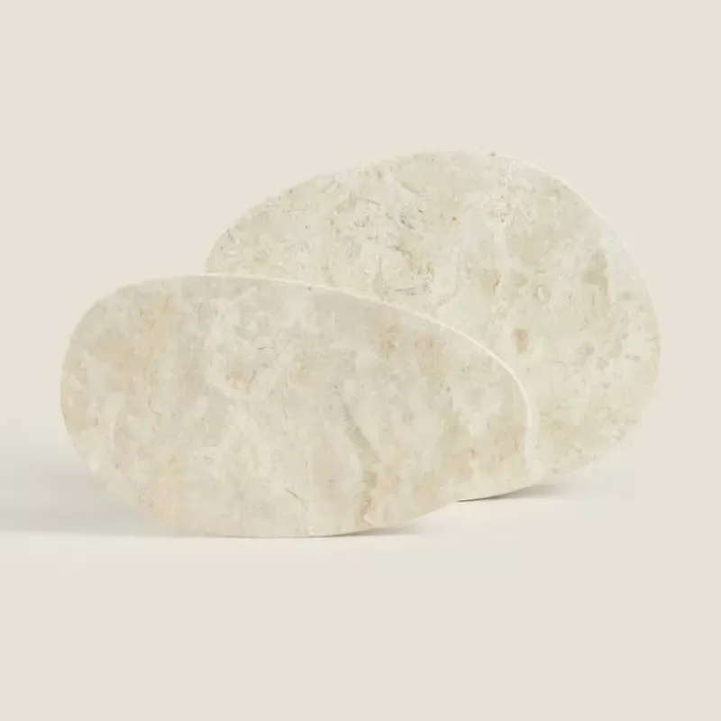 Natural Beige Polished Marble Tray Irregular Oval Stone Wabi Sabi Design for Jewelry Candle Holder Bathroom Vanity Home Decor