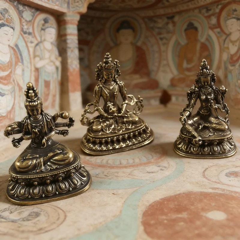 Antique Copper Green Tara Buddha Statue for Wealth 2026, Small Tantric Buddhism Figurine, Home Office Desktop Decor