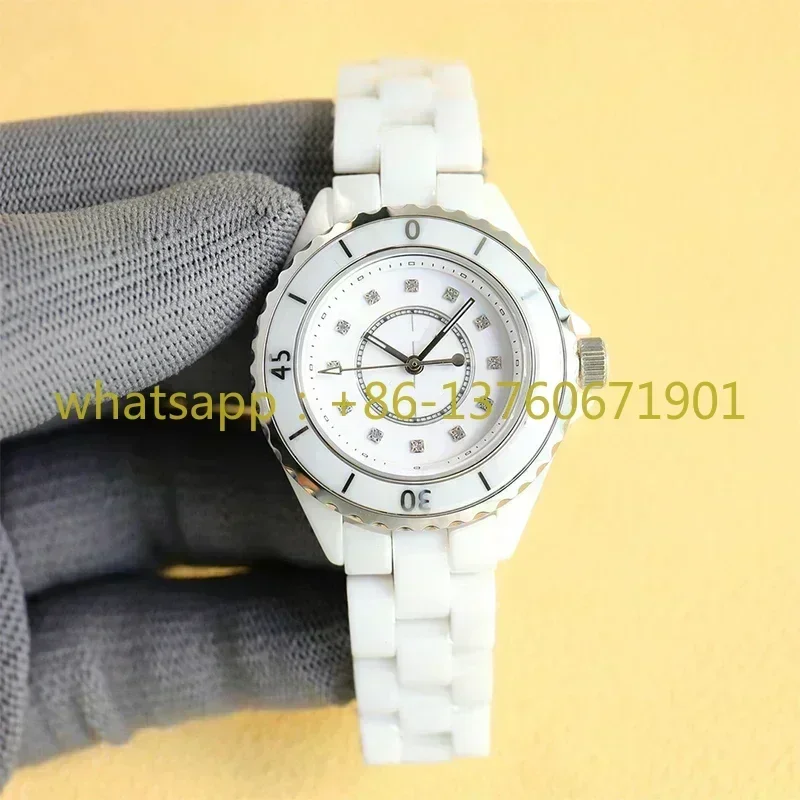 Luxury New Master Quality Quartz Watch for Women Men Charming Lady Black White Ceramic Strap Diamonds Dial Fashion Watches