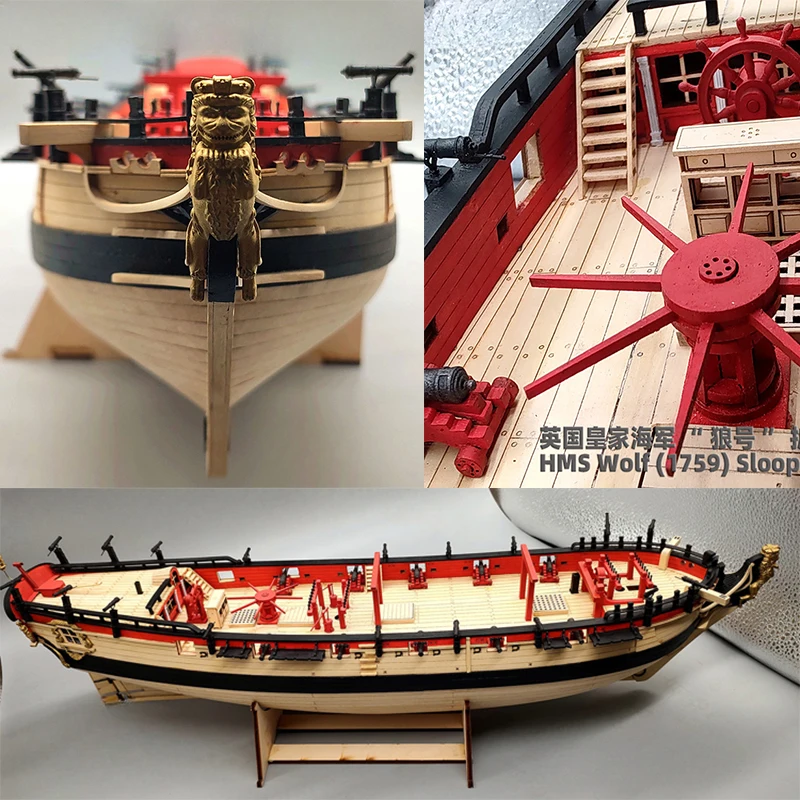 1/48 HMS Wolf Ship Model 1759 British Royal Navy Frigate Simulation Wooden Sailing Model Kit Gift Collection Model Toy