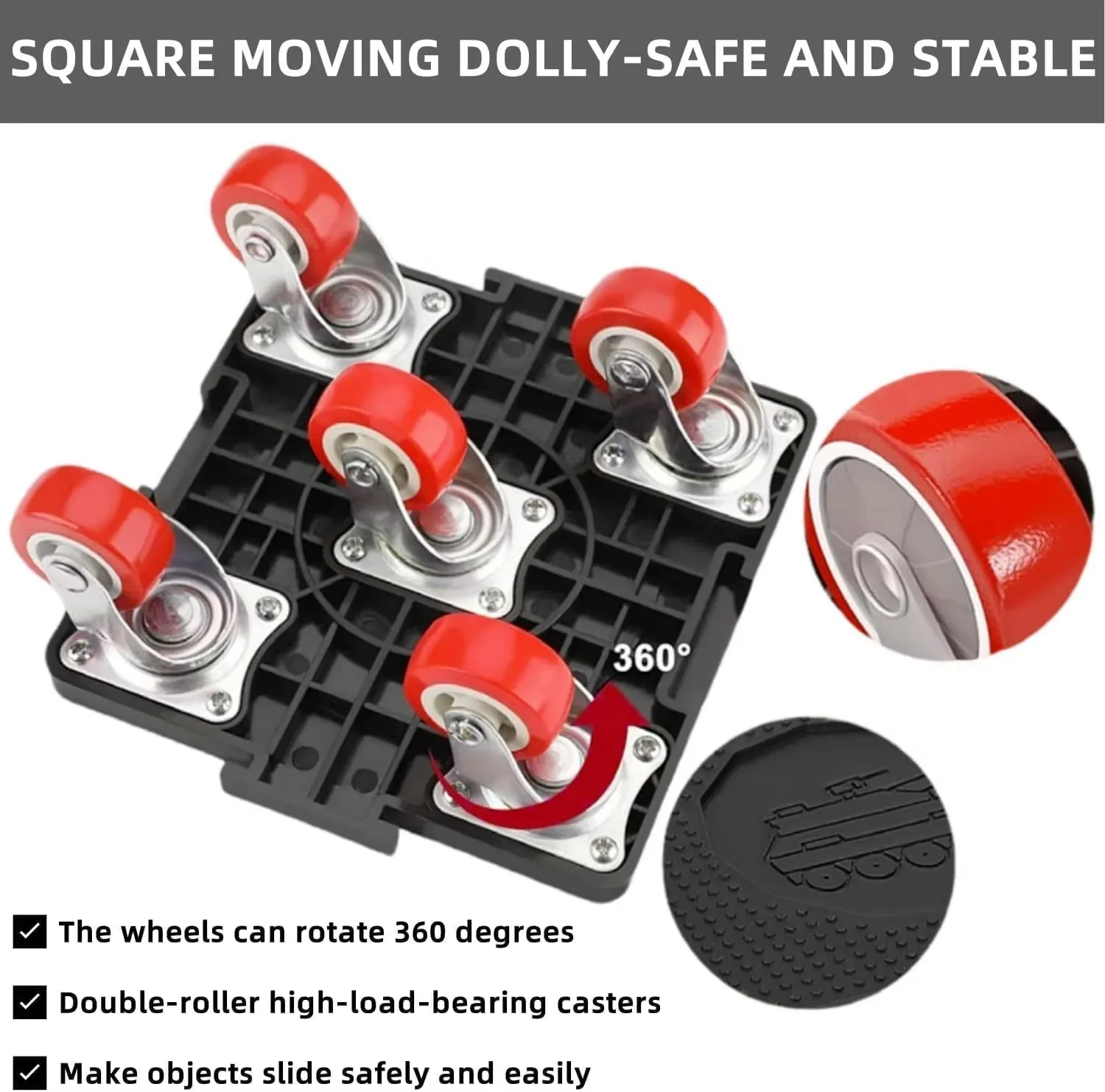 5‑Wheel Heavy‑Duty Furniture Moving Dolly 360 Degree Rotating Base With Lifter Universal Household Heavy Furniture Transport Kit