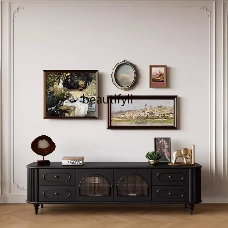 

x1zzAmerican retro TV cabinet coffee table combination French home living room black side cabinet