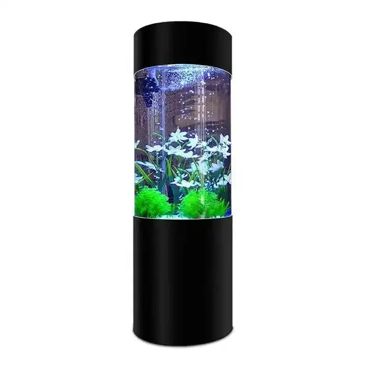 Aquariums,Round Aquarium Cylindrical Fish Tank Acrylic Aquarium Indoor Artificial Cylinder Acrylic Fish Aquarium With Base